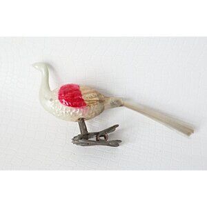 Antique Mercury Glass Bird Clip On Long Neck Bird Ornament  Christmas Ornament